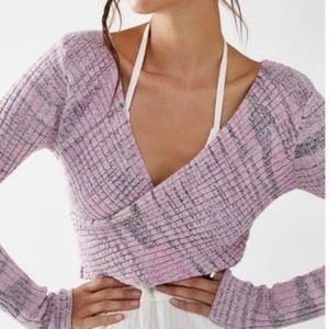 Free People Lavender and Charcoal Wrap Crop Top